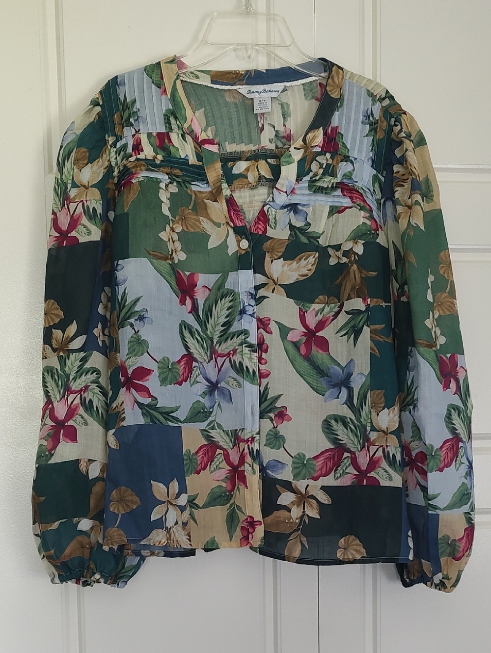 Tommy Bahama Green Floral Patchwork Button-Front Blouse